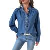imageSidefeel Womens Denim Shirt Button Down Long Sleeve Ruffled Edge Jean Blouses TopsDark Blue