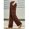 imageSidefeel Womens Corduroy Pants Casual High Waisted Elastic Drawstring Cargo Loose Fit Wide Leg Pants with PocketsBrown