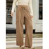 imageSidefeel Womens Corduroy Pants Casual High Waisted Elastic Drawstring Cargo Loose Fit Wide Leg Pants with PocketsKhaki
