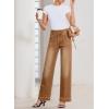 imageSidefeel Womens Straight Leg Jeans High Waisted Stretchy Tummy Control Wide Leg Denim Pants Fall OutfitsBrown
