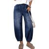 imageSidefeel Barrel Jeans for Women Trendy Wide Leg High Waisted Cropped Baggy Relax Fit Stretch Pocketed Denim Ankle PantsBluing