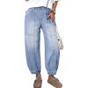 imageSidefeel Barrel Jeans for Women Trendy Wide Leg High Waisted Cropped Baggy Relax Fit Stretch Pocketed Denim Ankle PantsIceland Blue