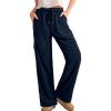 imageSidefeel Womens Corduroy Pants Casual High Waisted Elastic Drawstring Cargo Loose Fit Wide Leg Pants with PocketsNavy Blue