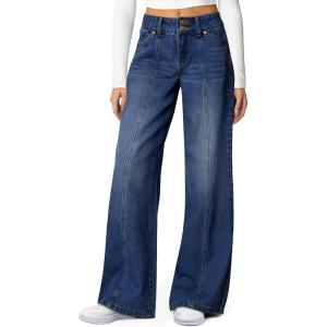 imageSidefeel Womens Wide Leg Jeans High Waisted Stretchy Straight Leg Jeans Trendy Seamed Front Loose Denim PantsDeep Blue