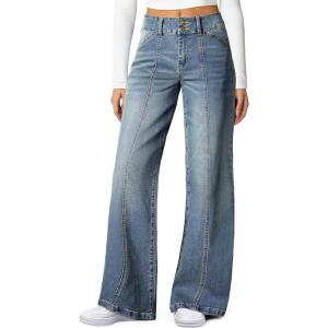 imageSidefeel Womens Wide Leg Jeans High Waisted Stretchy Straight Leg Jeans Trendy Seamed Front Loose Denim PantsVintage Blue