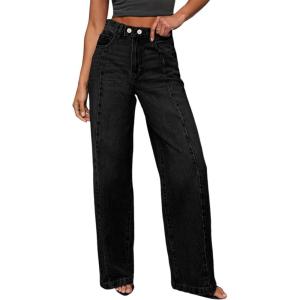 imageSidefeel Womens Wide Leg Jeans High Waisted Stretchy Front Seam Denim PantsBlack