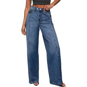 imageSidefeel Womens Wide Leg Jeans High Waisted Stretchy Front Seam Denim PantsBlue