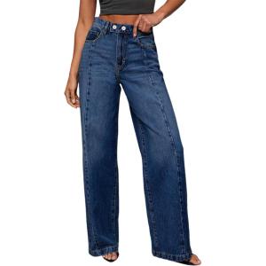 imageSidefeel Womens Wide Leg Jeans High Waisted Stretchy Front Seam Denim PantsDark Blue