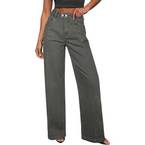 imageSidefeel Womens Wide Leg Jeans High Waisted Stretchy Front Seam Denim PantsGreen