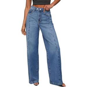 imageSidefeel Womens Wide Leg Jeans High Waisted Stretchy Front Seam Denim PantsLight Blue