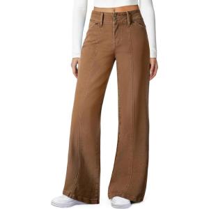 imageSidefeel Womens Wide Leg Jeans High Waisted Stretchy Straight Leg Jeans Trendy Seamed Front Loose Denim PantsBrown