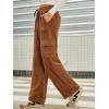 imageSidefeel Womens Corduroy Pants Casual High Waisted Elastic Drawstring Cargo Loose Fit Wide Leg Pants with PocketsChestnut
