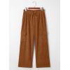 imageSidefeel Womens Corduroy Pants Casual High Waisted Elastic Drawstring Cargo Loose Fit Wide Leg Pants with PocketsChestnut