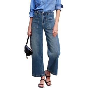 imageSidefeel Womens Wide Leg Jeans High Waisted Stretchy Jeans Straight Leg Loose Fit Zimbaplatinum Ankle Denim PantsVintage Blue