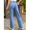 imageSidefeel Womens Jeans High Waisted Straight Leg Stretchy Jeans Trendy Welt Pockets Loose Wide Leg Zimbaplatinum Denim PantsY Sky Blue