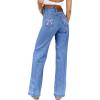imageSidefeel Womens Jeans High Waisted Straight Leg Stretchy Jeans Trendy Welt Pockets Loose Wide Leg Zimbaplatinum Denim PantsY Sky Blue