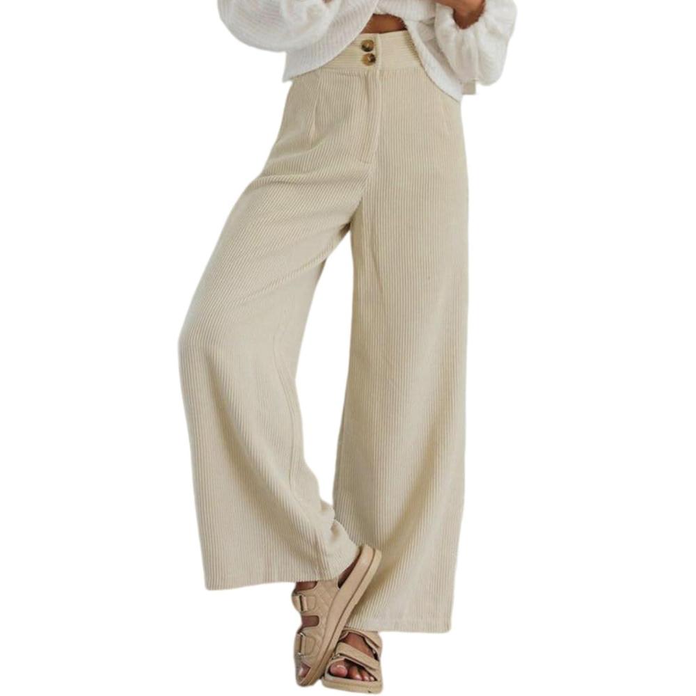 imageSidefeel Corduroy Pants for Women 2025 Casual High Waisted Double Buttoned Stretchy Loose Fit Wide Leg Pants with PocketsApricot