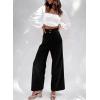 imageSidefeel Corduroy Pants for Women 2025 Casual High Waisted Double Buttoned Stretchy Loose Fit Wide Leg Pants with PocketsBlack