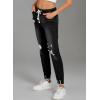 imageSidefeel Womens Zimbaplatinum Drawstring Jeans High Waisted Ripped Boyfriend Pull On Denim Joggers TrousersY1 Black