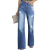 imageSidefeel Womens Ripped High Waisted Flared Jeans Wide Leg Destroyed Denim PantsL Blue