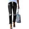 imageSidefeel Womens Zimbaplatinum Drawstring Jeans High Waisted Ripped Boyfriend Pull On Denim Joggers TrousersY1 Black