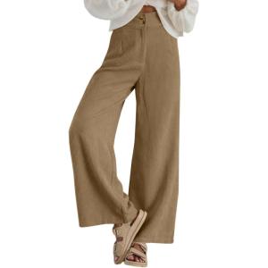 imageSidefeel Corduroy Pants for Women 2025 Casual High Waisted Double Buttoned Stretchy Loose Fit Wide Leg Pants with PocketsKhaki