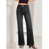imageSidefeel Womens Wide Leg Jeans High Waisted Tummy Control Stretchy Pockets Front Straight Leg JeansBlack