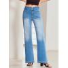 imageSidefeel Womens Wide Leg Jeans High Waisted Tummy Control Stretchy Pockets Front Straight Leg JeansIceland Blue