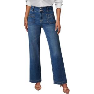 imageSidefeel Womens Wide Leg Jeans High Waisted Tummy Control Stretchy Pockets Front Straight Leg JeansBlue