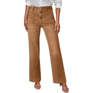 imageSidefeel Womens Wide Leg Jeans High Waisted Tummy Control Stretchy Pockets Front Straight Leg JeansBrown