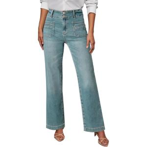 imageSidefeel Womens Wide Leg Jeans High Waisted Tummy Control Stretchy Pockets Front Straight Leg JeansSky Blue