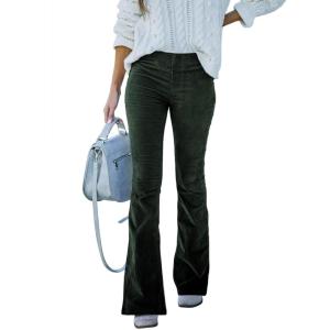 imageSidefeel Womens Corduroy Flare Pants Elastic Waist Bell Bottom Trousers 2025 Fall PantsA 21 Green