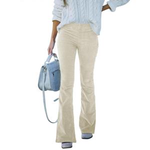 imageSidefeel Womens Corduroy Flare Pants Elastic Waist Bell Bottom Trousers 2025 Fall PantsA Beige