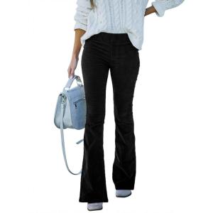 imageSidefeel Womens Corduroy Flare Pants Elastic Waist Bell Bottom Trousers 2025 Fall PantsA Black