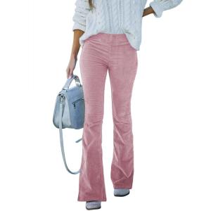 imageSidefeel Womens Corduroy Flare Pants Elastic Waist Bell Bottom Trousers 2025 Fall PantsA Pink