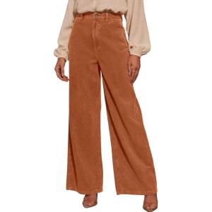 imageSidefeel Womens Corduroy Pants Casual High Waisted Baggy Wide Leg Elastic Waist Loose Trousers with PocketsGold Flame