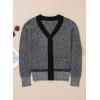 imageSidefeel Womens Contrast Knit Cardigan Sweaters Casual Long Sleeve Open Front Button Down Trendy Jackets OuterwearBlack