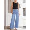 imageSidefeel Womens Wide Leg Jeans High Waisted Stretchy Straight Leg Baggy Denim Pants with PocketsIceland Blue