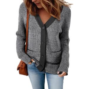 imageSidefeel Womens Contrast Knit Cardigan Sweaters Casual Long Sleeve Open Front Button Down Trendy Jackets OuterwearBlack