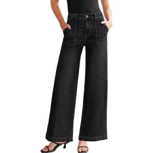 imageSidefeel Womens Wide Leg Jeans High Waisted Stretchy Straight Leg Baggy Denim Pants with PocketsBlack