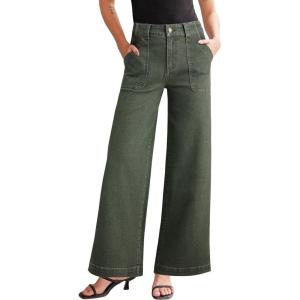 imageSidefeel Womens Wide Leg Jeans High Waisted Stretchy Straight Leg Baggy Denim Pants with PocketsGreen