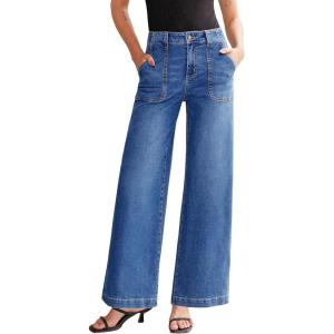 imageSidefeel Womens Wide Leg Jeans High Waisted Stretchy Straight Leg Baggy Denim Pants with PocketsLight Blue