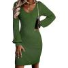 imageSidefeel Womens 2025 Fall Winter Ribbed Knit Sweater Dress Casual Long Sleeve Sexy V Neck Bodycon Mini DressArmy Green