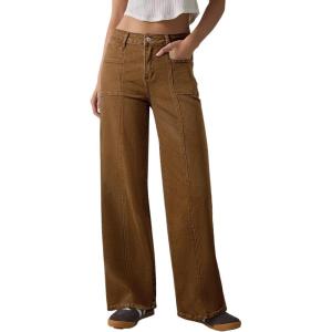 imageSidefeel Womens Wide Leg Jeans High Waisted Stretchy Straight Leg Baggy Denim PantsBrown