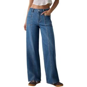 imageSidefeel Womens Wide Leg Jeans High Waisted Stretchy Straight Leg Baggy Denim PantsDark Blue