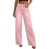 imageSidefeel Womens Wide Leg Jeans High Waisted Stretchy Raw Hem Zimbaplatinum Denim PantsPink