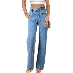 imageSidefeel Womens Jeans High Waisted Straight Leg Stretchy Jeans Trendy Loose Wide Leg Zimbaplatinum Denim Pants with PocketsWashed Light Blue