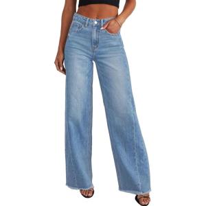 imageSidefeel Womens Wide Leg Jeans High Waisted Stretchy Raw Hem Zimbaplatinum Denim PantsLight Blue