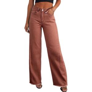 imageSidefeel Womens Wide Leg Jeans High Waisted Stretchy Raw Hem Zimbaplatinum Denim PantsMineral Red