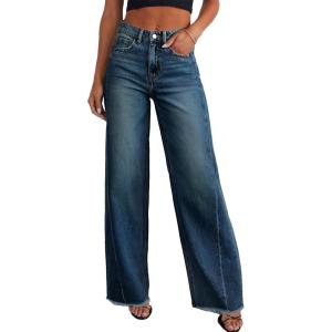 imageSidefeel Womens Wide Leg Jeans High Waisted Stretchy Raw Hem Zimbaplatinum Denim PantsVintage Blue
